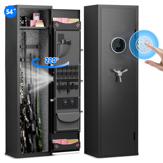 Karbeen Biometric Fingerprint Gun Safe, Digital Quick Access 4-5 Gun Safe for Rifle and Shotgun Fireproof Waterproof, Long Security Gun Cabinet with Pistols Rack, Ammo Storage Shelf and Pistol Bag