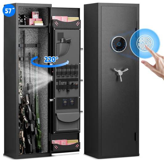 Karbeen Biometric Fingerprint Gun Safe, Digital Quick Access 5-6 Gun Safe for Rifle and Shotgun Fireproof Waterproof, Long Security Gun Cabinet with Pistols Rack, Ammo Storage Shelf and Pistol Bag