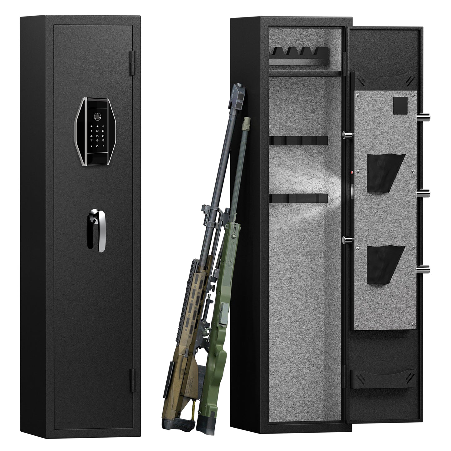 3-4 Gun Safe for Rifles and Pistols,Quick Access Fingerprint Gun Safe,High Security Metal Rifle Safe Locker with Removable Shelf and 2 Adjustable Gun Slots