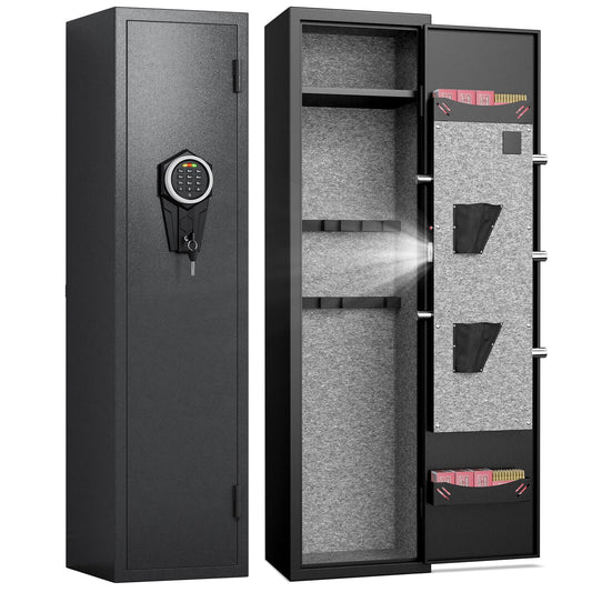 WC GKL-132DGun Safe for Rifles and Pistols, Quick Access Rifle Safe with Silent Mode, Alarm System, Removable Shelf, and Adjustable Gun Slots – Secure Firearm Storage Cabinet