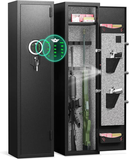 Kavey 2-3 Rifle Gun Safe, Digital Keypad Large Long Gun Safe for Home Rifle and Shotguns, Quick Access Gun Cabinets with LED Light, Rifle Safe with Adjustable Gun Rack and Removable Shelf