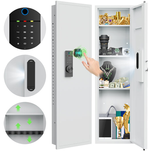 YT-53.15" Wall Safe Between the Studs - Biometric Hidden Safe with Dual Alarm System-White