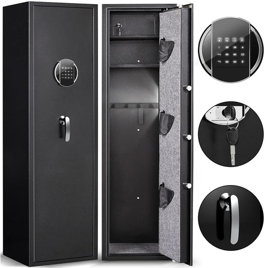 WC 57" Digital Keypad Gun Safe, Long Gun Safe for Home guns and Pistols, Quick Access 5 Gun Cabinet with Mute Function, Gun Safe with LED Light, for Guns Shotguns Pistols