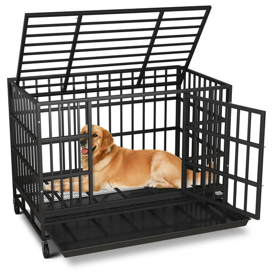 48 inch Heavy Duty Dog Crate, Indestructible Escape-Proof Dog Cage Kennel with Wheels-16