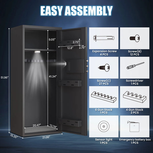 WC 0-12 Gun Safe，Large Unassembled Gun Safes for Home Guns and Shotgun，Shotgun Safe with Mute Function & Backlit Keypad，Gun Cabinet with Adjustable Ammo Box