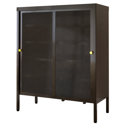 Metal mesh door sliding storage cabinet Large space adjustable Storage kitchen metal cabinet