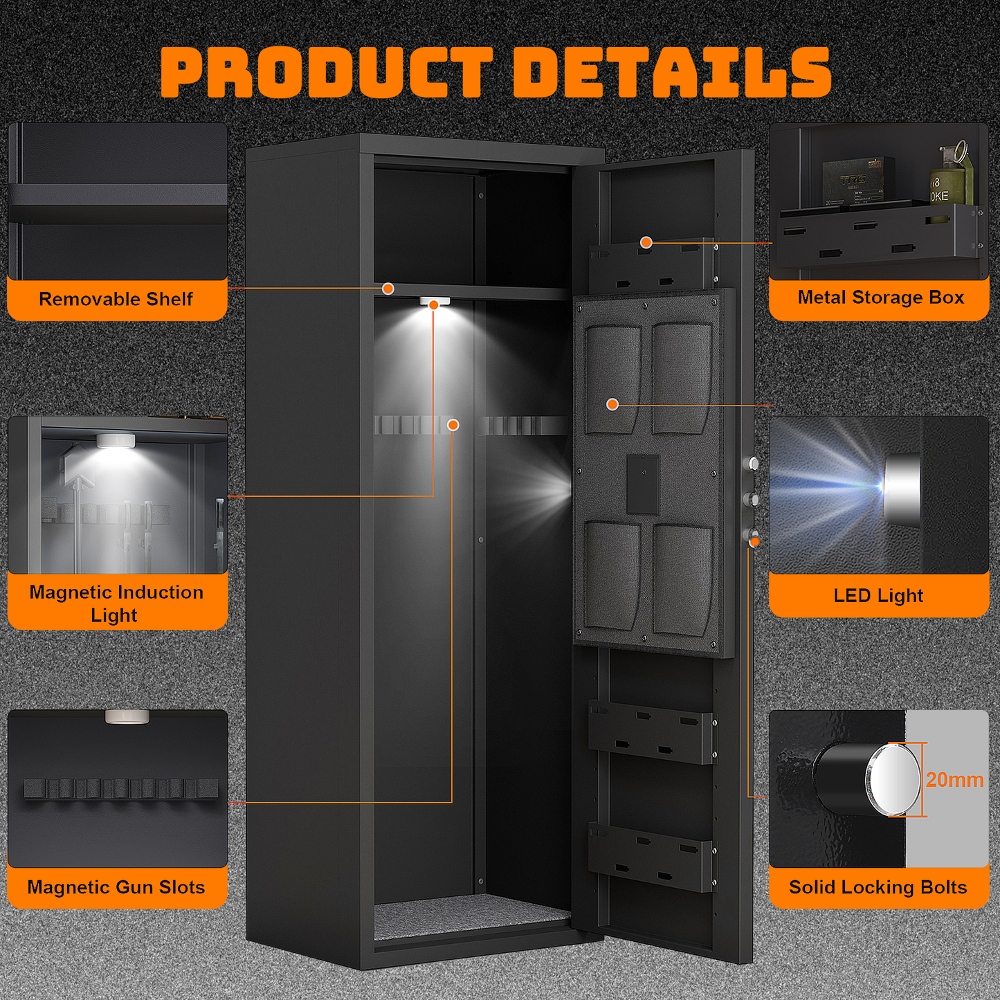 Karbeen Digital Lock Gun Safe, Quick Access 10-12 Unassembled Gun Safe for Rifle and Shotgun Fireproof Waterproof, Large Security Gun Cabinet with Pistols Rack, Ammo Storage Shelf and Pistol Bag