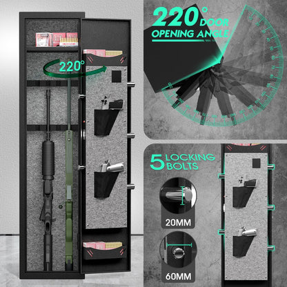 Kavey 2-3 Rifle Gun Safe, Digital Keypad Large Long Gun Safe for Home Rifle and Shotguns, Quick Access Gun Cabinets with LED Light, Rifle Safe with Adjustable Gun Rack and Removable Shelf