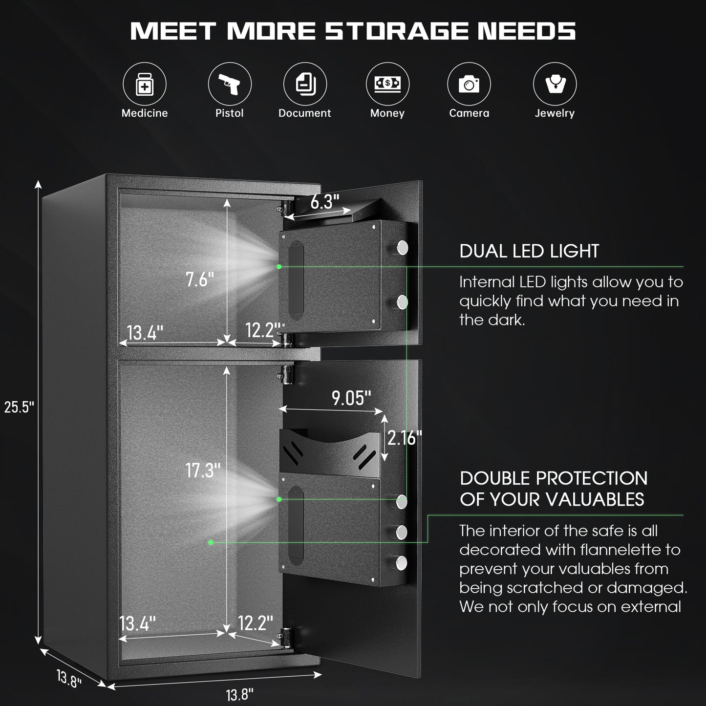 6.0 Cub Extra Large Safe Box, Home Safe with Fireproof Waterproof Bag & Drop Slot, Money Safe with Backlit Touch Keypad, Drop Safe Box with Double Door for Business Home