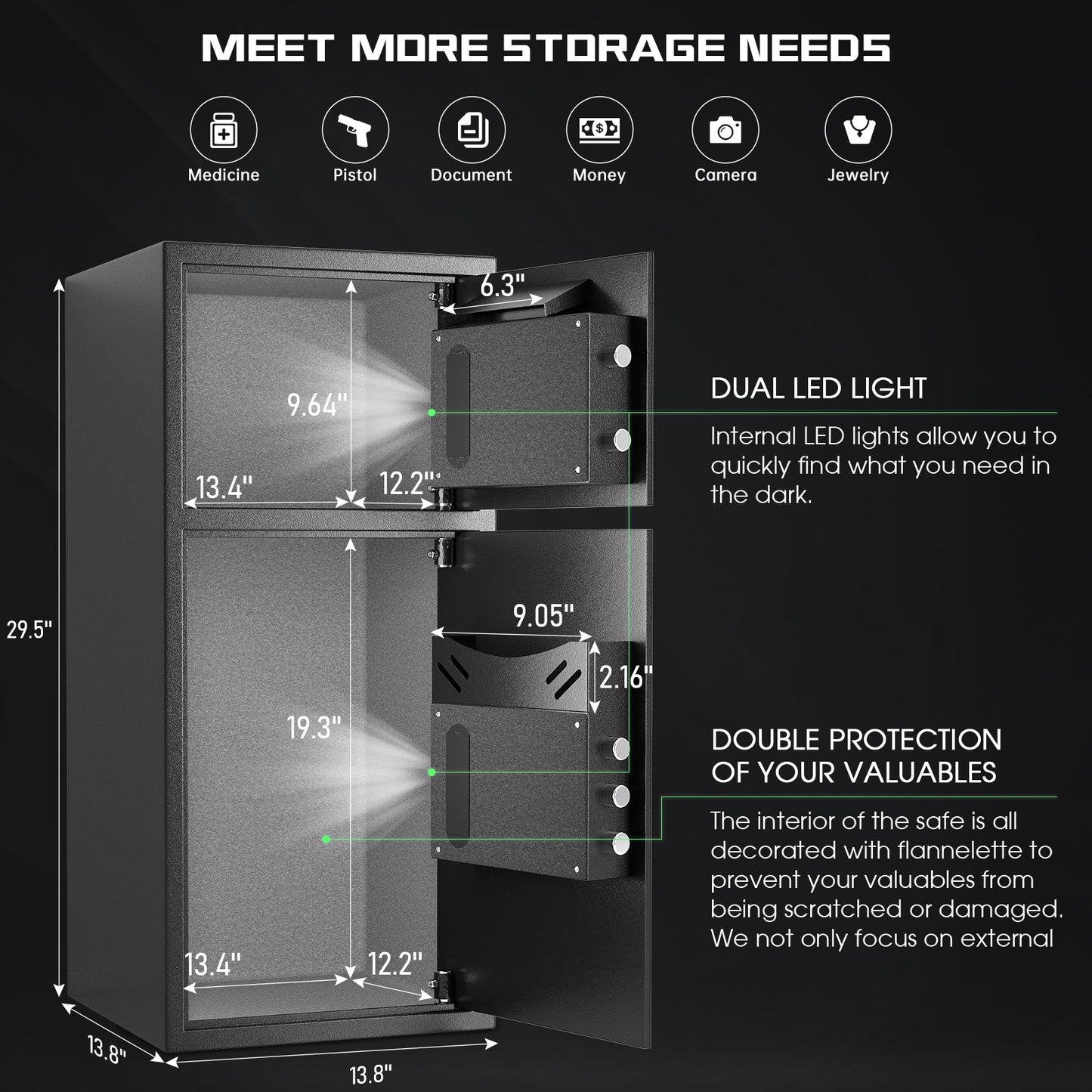 6.5 Cub Extra Large Safe Box, Home Safe with double door,Large Durable Safe Box with Fireproof Bag for Home,Hotel Office