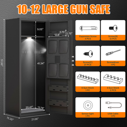 Karbeen Digital Lock Gun Safe, Quick Access 10-12 Unassembled Gun Safe for Rifle and Shotgun Fireproof Waterproof, Large Security Gun Cabinet with Pistols Rack, Ammo Storage Shelf and Pistol Bag