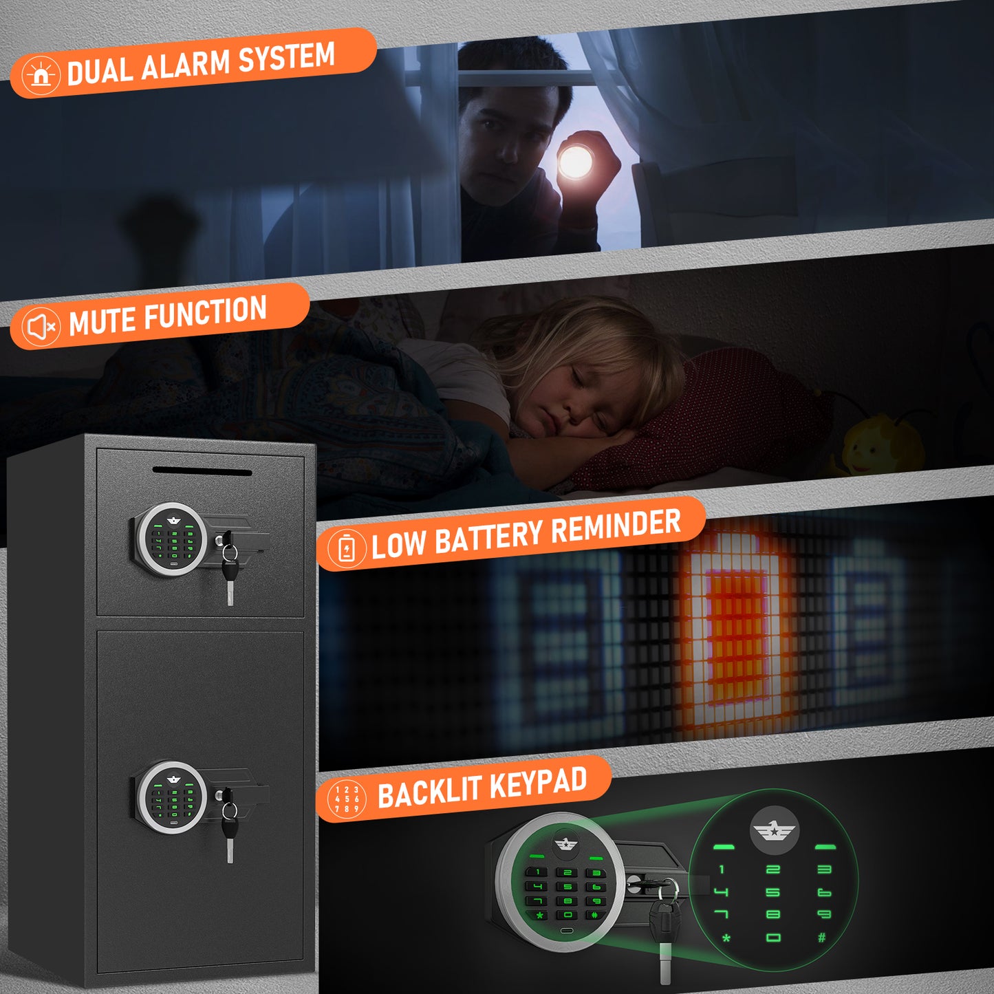 6.5 Cu ft Metal Safe Box with Dual Alarm System, Backlit Keypad, LED Light, Mute Function