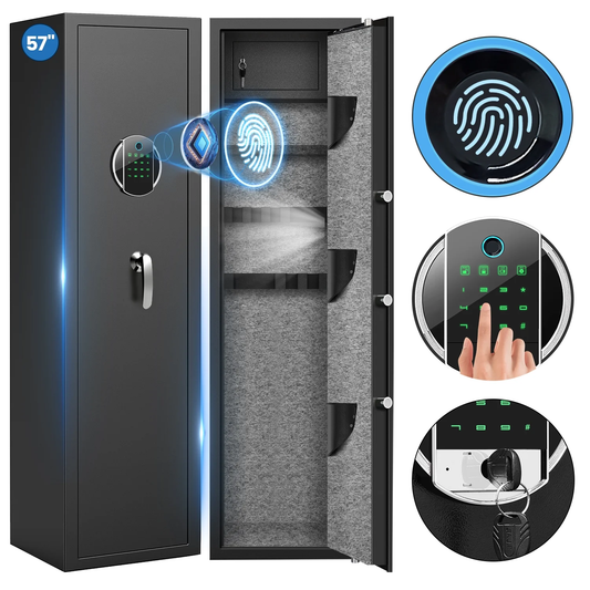 Karbeen Biometic Gun Safe, 57" Quick Access 5-8 Fireproof Gun Safe , Fingerprint Gun Safe for with LED Light, Mute Function and Dual Alarm System