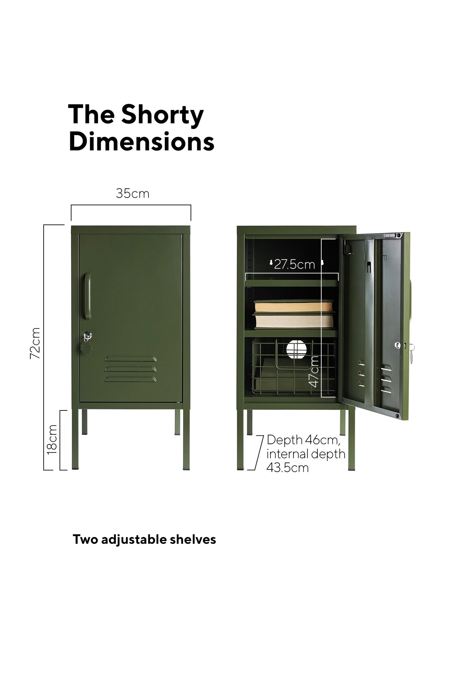 2 Tiers Locker Safe Lockable Coffee Table Metal Locker Bedside Cabinet Children's Bedside Cabinet Green Size: 27.55”H x 13.78”W x 14.96”D