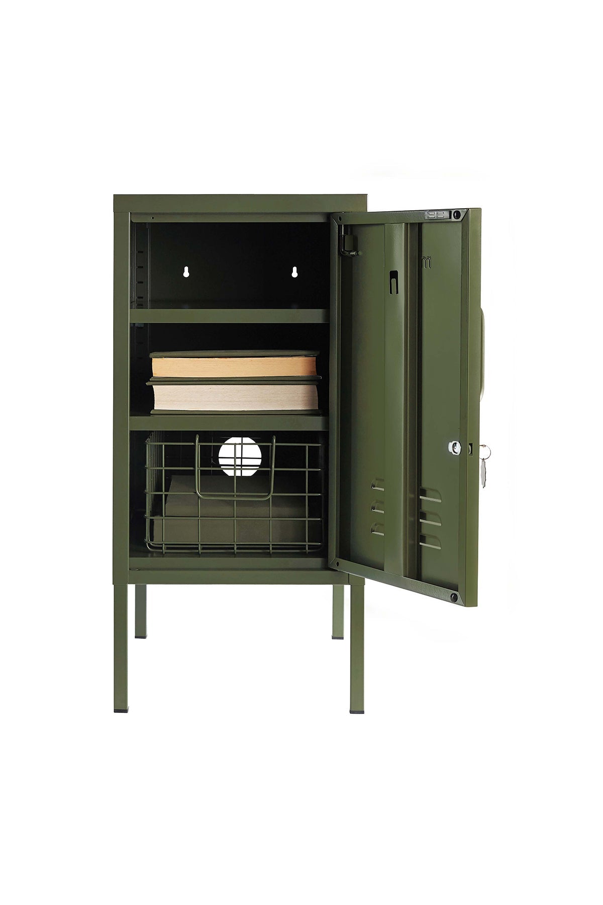 2 Tiers Locker Safe Lockable Coffee Table Metal Locker Bedside Cabinet Children's Bedside Cabinet Green Size: 27.55”H x 13.78”W x 14.96”D