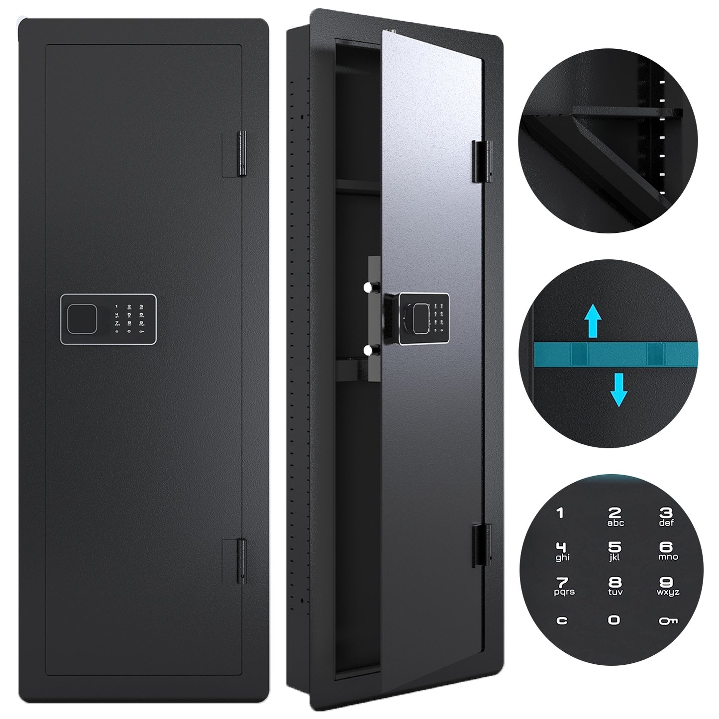 M/45" Tall Wall Safe, Hidden Wall Safes Between the Studs for Home Shotguns and Pistols, Wall Safes With Removable Shelf and Ammo Storage Shelf, Large Wall Long Safe for Money Documents Valuables