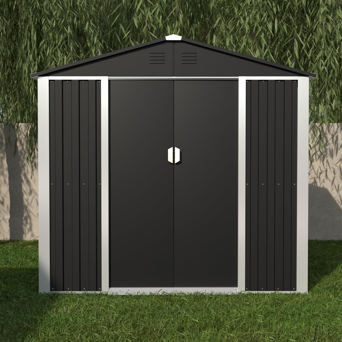 4x6 FT Outdoor Storage Shed Metal Garden Shed Tool House with Ventilation & Sliding Door for Garden, Courtyard, Lawn-Black