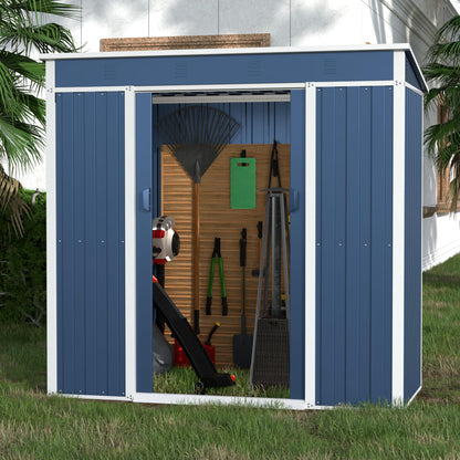 4x6 FT Outdoor Storage Shed Metal Garden Shed Tool House with Ventilation & Sliding Door for Garden, Courtyard, Lawn-Blue