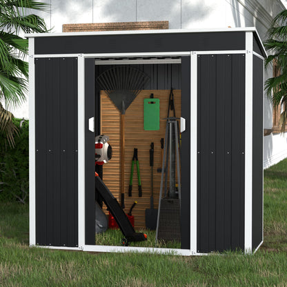 3x6 FT Outdoor Storage Shed Metal Garden Shed Tool House with Ventilation & Sliding Door for Garden, Courtyard, Lawn-Black