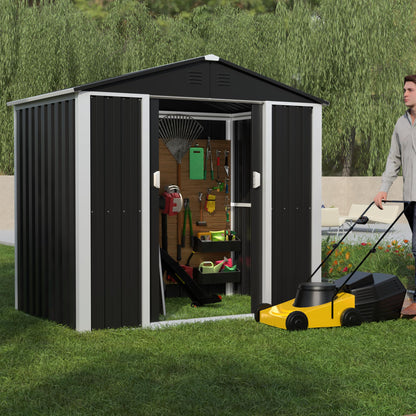 4x6 FT Outdoor Storage Shed Metal Garden Shed Tool House with Ventilation & Sliding Door for Garden, Courtyard, Lawn-Black