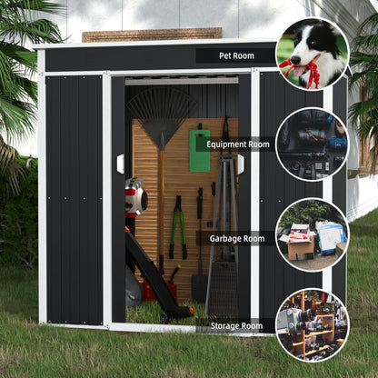 3x6 FT Outdoor Storage Shed Metal Garden Shed Tool House with Ventilation & Sliding Door for Garden, Courtyard, Lawn-Black