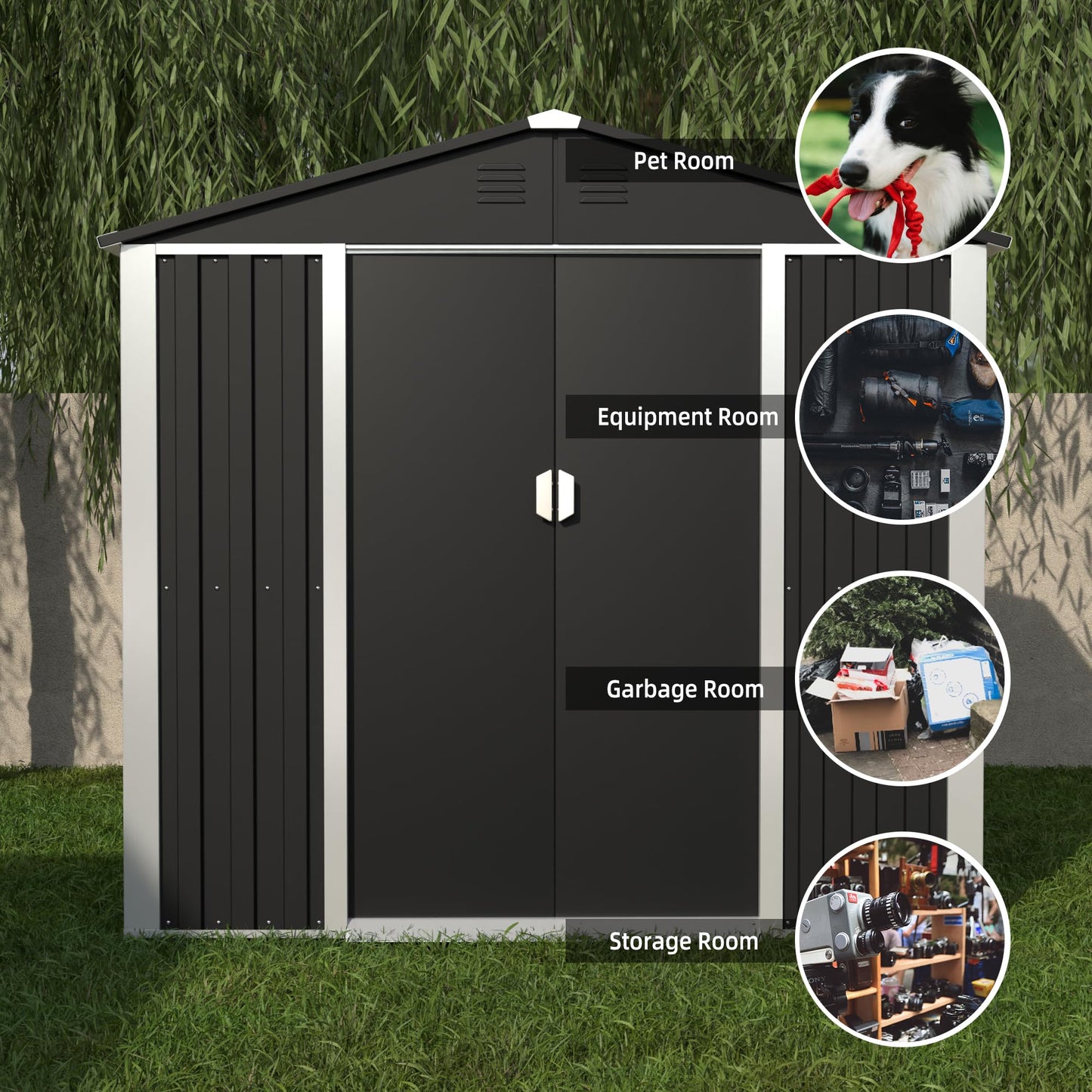 4x6 FT Outdoor Storage Shed Metal Garden Shed Tool House with Ventilation & Sliding Door for Garden, Courtyard, Lawn-Black