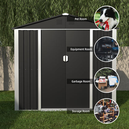 4x6 FT Outdoor Storage Shed Metal Garden Shed Tool House with Ventilation & Sliding Door for Garden, Courtyard, Lawn-Black