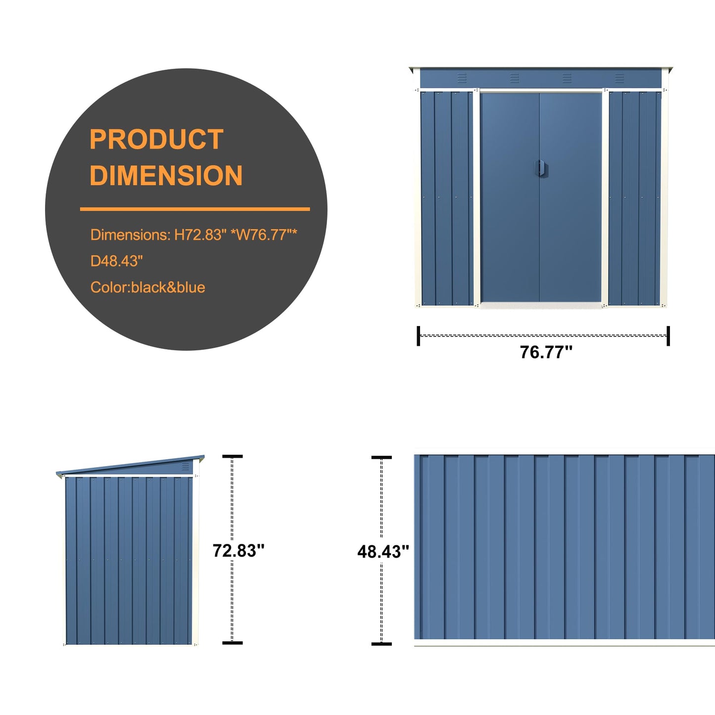 4x6 FT Outdoor Storage Shed Metal Garden Shed Tool House with Ventilation & Sliding Door for Garden, Courtyard, Lawn-Blue