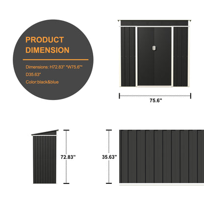 3x6 FT Outdoor Storage Shed Metal Garden Shed Tool House with Ventilation & Sliding Door for Garden, Courtyard, Lawn-Black