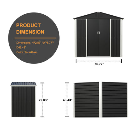 4x6 FT Outdoor Storage Shed Metal Garden Shed Tool House with Ventilation & Sliding Door for Garden, Courtyard, Lawn-Black